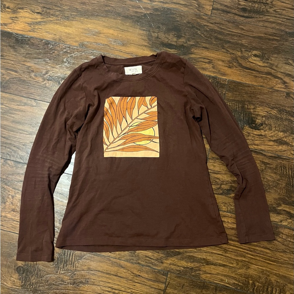 100% Organic Cotton Brown Long Sleeve Shirt with Leaf Design